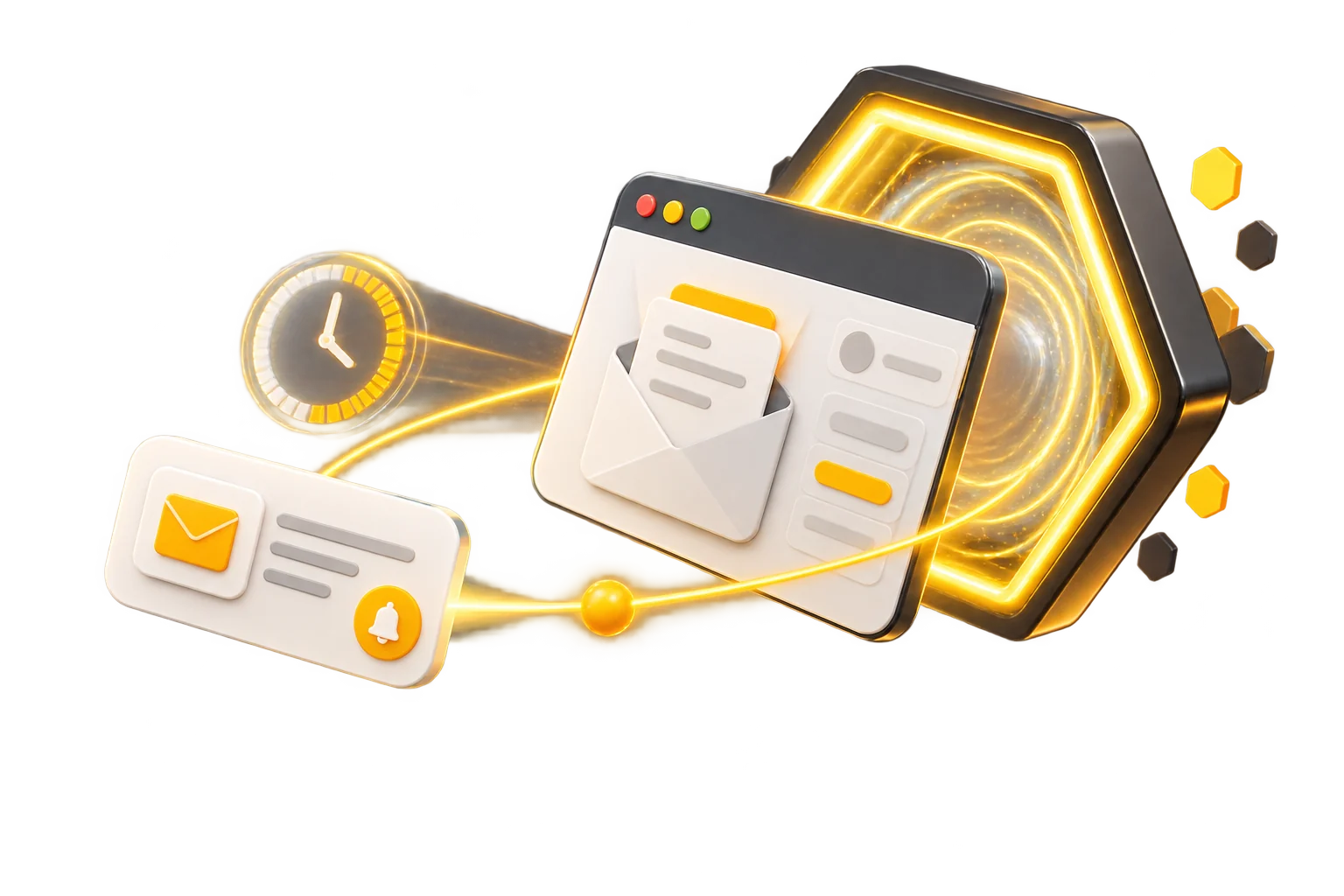 A saved email task returning through a glowing yellow Auto Return portal